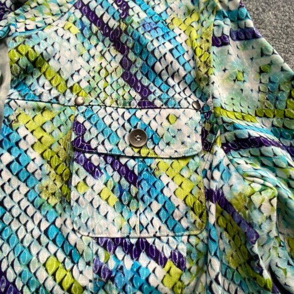 Additions By Chico's Jacket Women's‎ Medium Open Front Denim Colorful Snakeskin - Picture 3 of 10